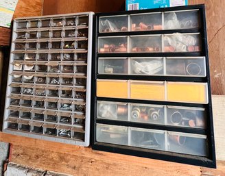 Two Shelves Of Small Hardware Including Small Copper Pipes