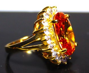 Large Cocktail Ring Gold Over Sterling Silver Large Citrine Stone Size 6