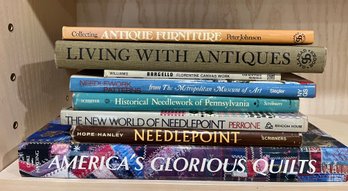 8 Pc Lot Of Quilting, Needlepoint And Antique Hardcover Books