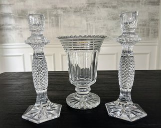 Waterford Candlesticks And William Yeoward Vase