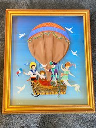 Original Painting Reversed On Glass Signed 'Montgolfier' Hot Air Ballon Framed