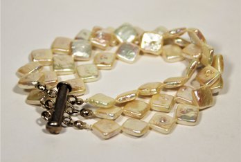 Sterling Silver Fine Cultured Square Pearl Triple Strand Bracelet