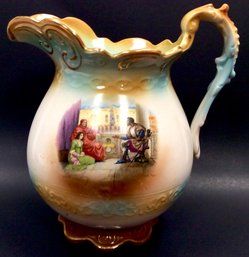 HOMER LAUGHLIN WATER PITCHER: Antique 9.5 Inches Tall Art China, Venice Italy Scene From Shakespeare, Othello