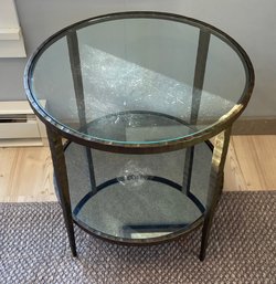 Heavy Wrought Iron Two Tier Glass Top And Mirror Side Table