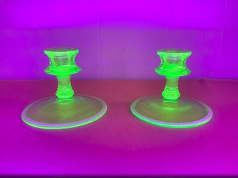 Uranium Glass Candle Stick Holders