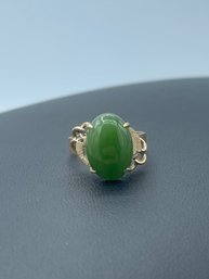 Large Antique Oval Green Jade Stone Set In 14k Yellow Gold