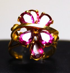 Nice Large 10K Gold Ladies Ring Yellow Gold W Amethyst Stones Size 6