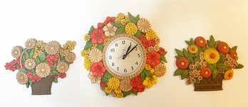A Cast Plastic 1970's Kitchen Clock And Coordinating Decor