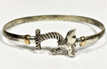 14K Gold Sterling Silver Bangle Bracelet W Whale Tail