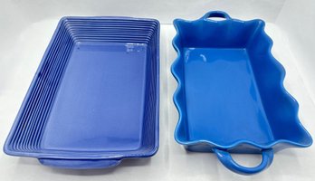 2 Large Blue Casserole Dishes By A. Santo, Portugal & BIA