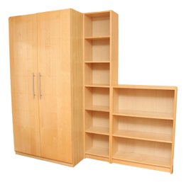 Set Of 4 - Blonde Tall Storage Cabinets And Book Shelves