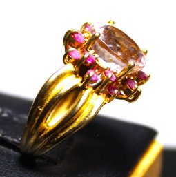 14K Yellow Gold Ladies Ring Pink Tourmaline & Ruby Stones Size 6.25