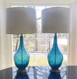 Attractive Aqua Blue And Gold Speckled Lamp With USB Port- 3 Way 150 Watt