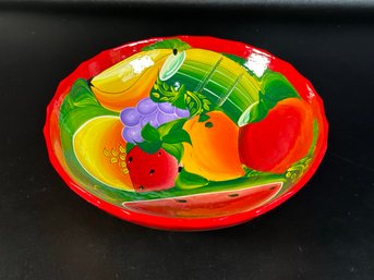 A Hand-Painted Mexican Pottery Bowl With A Fruit Motif