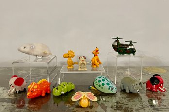 Small Wind Up & Push Toys Including 1965 Woodstock Hopping Toy
