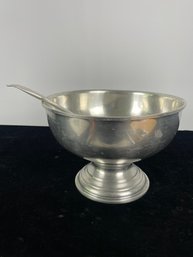 Woodbury Pewterers Metal Pedestal Dish And Ladle