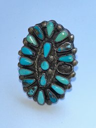 Gorgeous Vintage Navajo Sterling Cluster Turquoise Ring 6 3/4