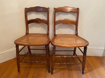 Lovely Pair Of Maple Cane Seat Side Chairs (2)