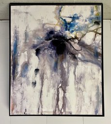 Framed Artwork Of Dripping Colors Of Dark Blue, Plum With Yellow Accents
