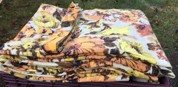 1960s Orange & Yellow Floral Designer Fabric Curtains - Set Of 4