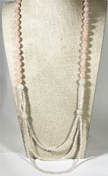 Fine Chinese Rose Quartz Beaded Necklace 26' Long