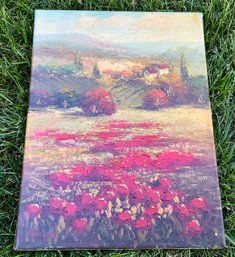 Vibrant Color Field Of Poppies Painting ~ Signed Morgan ~ Oil On Canvas