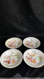 Set Of 4 Antique Hand Painted Chinese Low Bowls