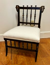 A Beautiful Antique Black Side Chair With Gold Detail 18w X 18 D X 26h