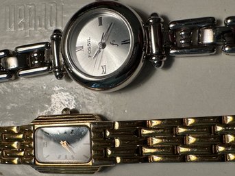 Two Ladies Watches - Gold Pulsar Quartz & Silver Fossil F2