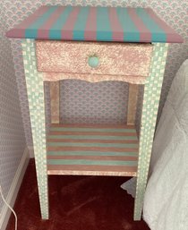 One Drawer Paint Decorated Side Table