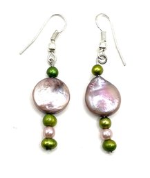 Vintage Psychedelic Pink And Green Beaded Dangle Earrings