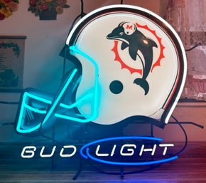 A Large Vintage Bud Light Neon Bar Sign - Miami Dolphin's Helmet