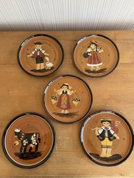 P Haid Handarbeit Keramik Pottery Hand Decorated Art Swiss Countryside Signed Set Plates