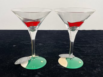 Santa Barbara Lolita Yancey Designed And Hand Painted Collectible Martini Glass Set