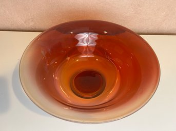 Ken Shay 2017 Signed Hand-Blown Red-Orange Glass Bowl
