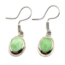 Vintage Mexican Sterling Silver Green Turuqoise Color Agate Stone Dangle Earrings