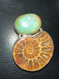 Spectacular Sterling Ammonite And Turquoise Pendant