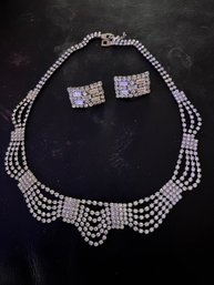 Vintage Rhinestone Pave Necklace & Earrings