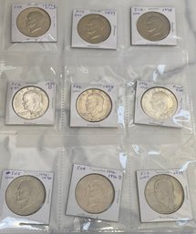 Nine Eisenhower Dollar Coins