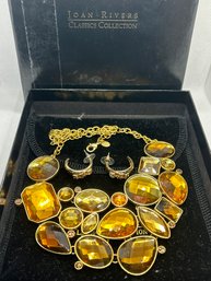 Substantial JOAN RIVERS COLLECTION Amber Rhinestone Statement Necklace With Box