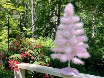 Barbie Approved! Glamorous Pink Feather Christmas Tree On Wooden Base.