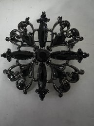 Vintage Black Snowflake Brooch Pin