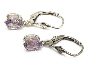 Vintage Sterling Silver Light Purple Color Stone Earrings