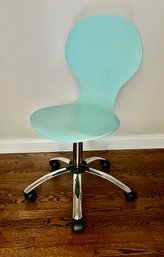 Aqua Rolling Bentwood Desk Chair - On Wheels, Adjustable Seat