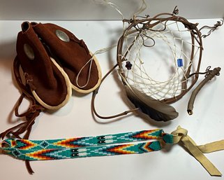 Native American Dreamcatcher, Childrens Moccasins & Beaded Headband