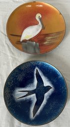Vintage Mid Century Modern M AND M CRAFTS WINSTED, CT Enameled Copper Bird Plates