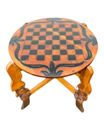 Handcarved Vintage Portable Checker / Chess Table