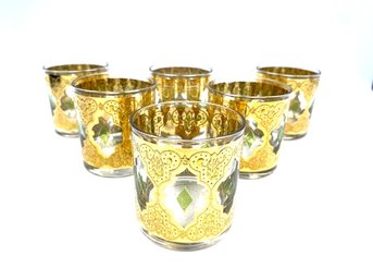 Set Of 6 Vintage Atomic Signed Culver Valencia Single Pour Whiskey Glasses