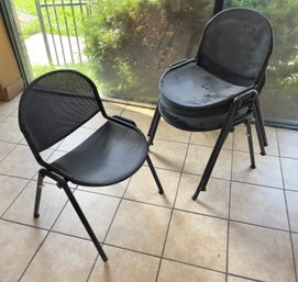 Set Of 4 Vintage Italian Lamm Modulamm Stacking Chairs With Perforated Steel Mesh Seats