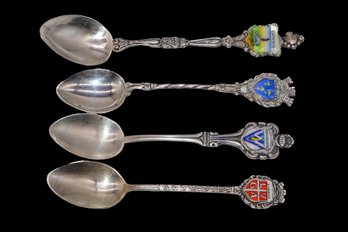 4 Sterling Silver And Enamel Souvenir Collection Spoons - 45 Grams